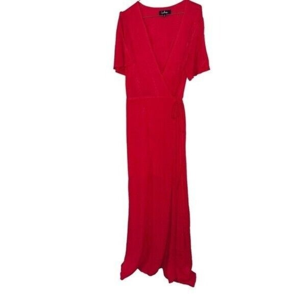 Lulu’s Much Obliged Dress Red Maxi Wrap Gauz Size Small - Picture 3 of 13